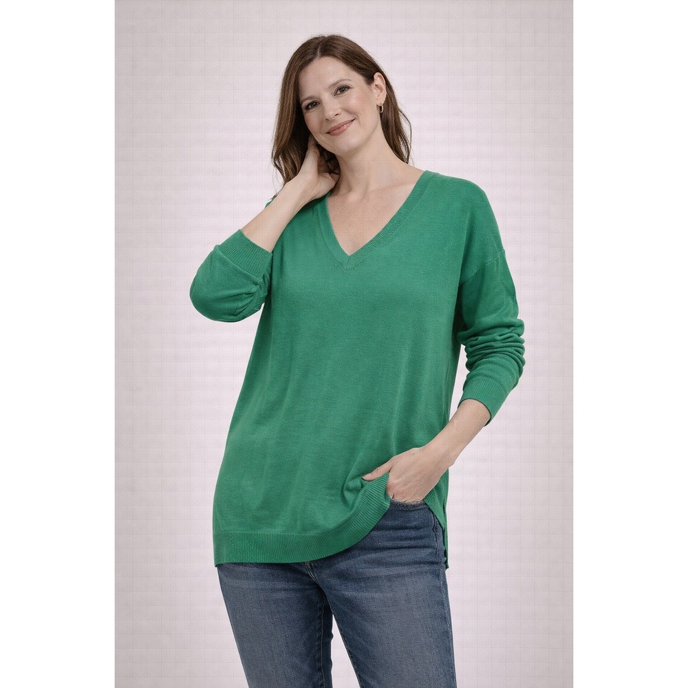 GAP V Neck Long Sleeve Pullover Sweater Green Merino Wool Blend Size Medium Tall